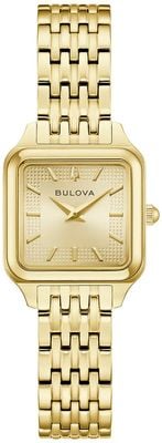 Bulova Sutton quartz (23 mm) gouden wijzerplaat met zonnestraalmotief / gouden PVD roestvrijstalen armband 97L191