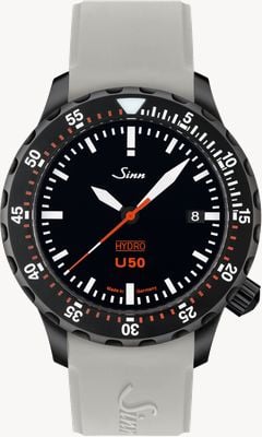 Sinn U50 Hydro S 5000m (41mm) zwarte wijzerplaat / grijs siliconen horlogebandje horloge 1051.020 GREY SILICONE