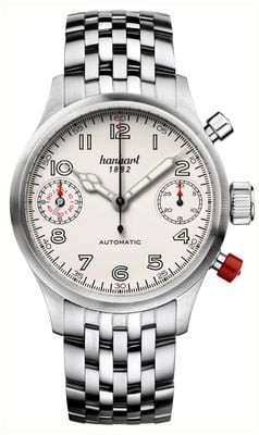 Hanhart PIONEER TwinDicator Automatic Chronograph (45mm) Antique White Dial / Stainless Steel Bracelet 730.200-6428