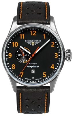 Bauhaus Aviation Tornado Automatic (42mm) Black Dial / Black Leather Strap 2764-5