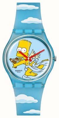 Swatch x The Simpsons ANGEL BART (34mm) Simpsons-Printed Dial / Blue Patterned Silicone Strap SO28Z115