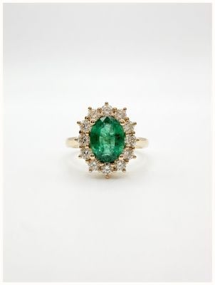 James Moore & Co 18ct Yellow Gold Emerald And Diamond Cluster Ring 1.44ct 0.62ct Di J89013