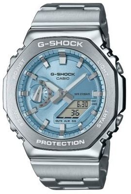 Casio G-shock metalen (44,4 mm) hemelsblauwe wijzerplaat / roestvrijstalen band GM-2110D-2AER