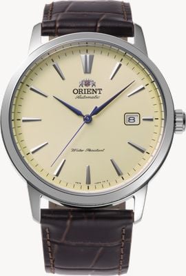 Orient Montre automatique exclusive européenne (41,6 mm), cadran ivoire / bracelet en cuir marron foncé RA-AC0F16S30B