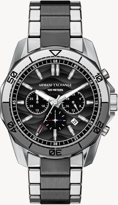 Armani Exchange Spencer Chronograph (44 mm), schwarzes Wellenzifferblatt / zweifarbiges Edelstahlarmband AX1973