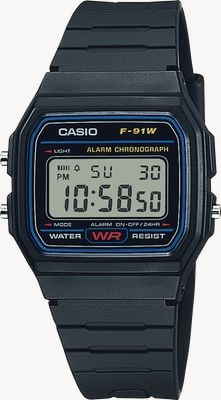Casio Cronografo con sveglia F-91w (35,2 mm) quadrante digitale / cinturino in resina nera f-91w-1yer F-91W-1XY F-91W-1YER