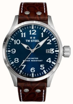 TW Steel Volante masculino | mostrador azul | pulseira de couro marrom VS101