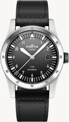 FORTIS Flieger f-39 automatisches schwarzes (39 mm) schwarzes Fliegerlederarmband F4220016