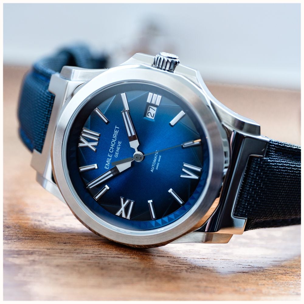 Emile Chouriet Challenger Cliff Automatic (40mm) Blue Sunray Dial / Blue Canvas Strap 08.1170.G.6.6.N8.2 - widok alternatywny 3