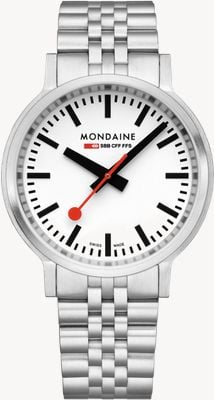 Mondaine Stop2go（41mm）经典白色表盘/316l不锈钢表链 MST.4101B.SJ.2SE