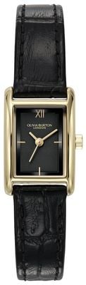 Olivia Burton Mini grove clásico (16 mm), esfera negra / correa de piel de cocodrilo negra 24000284