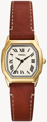 Fossil Harlow feminino (27 mm) mostrador creme / pulseira de couro marrom ES5364