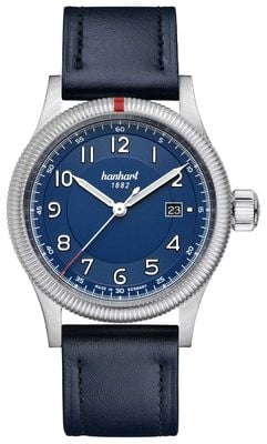 Hanhart Pioneer One Automatik (42 mm) blaues Zifferblatt / blaues Lederarmband - m 762.270-7310