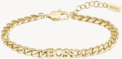 BOSS Jewellery Women's Kassy For Her Gold-Tone Stainless Steel Chain Logo Bracelet 1580593