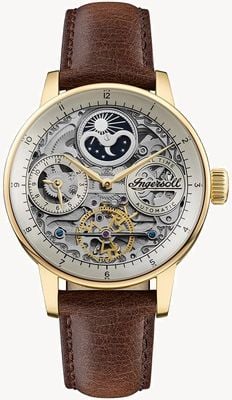 Ingersoll Automatyczna, szkieletowa tarcza jazzowa (42 mm) i brązowy skórzany pasek I07704