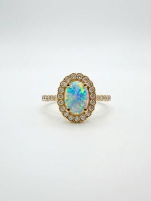 18ct Yellow Gold Diamond opal halo Ring 9477 J15780