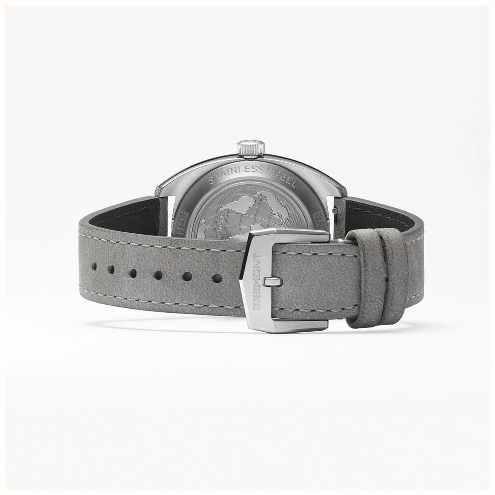 Bremont Terra Nova Jumping Hour Automatic (35mm) Frosted Dial / Grey Nubuck Leather Strap TN35-JH-FS-CC-L-S - vista alternativa 4
