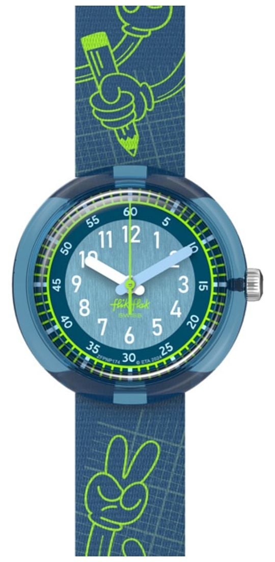 Flik Flak Code talk (31,85 mm) cadran bleu / bracelet Ã  montre