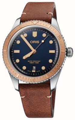 ORIS Автоматические часы Divers Sixty Five (40 мм) с синим циферблатом и коричневым кожаным ремешком 01 733 7707 4355-07 5 20 45