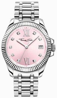 Thomas Sabo Göttlicher Kristall (33 mm), rosafarbenes Zifferblatt / Edelstahl WA0401-201-204-33