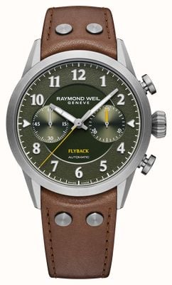 Raymond Weil Freelancer Men’s Pilot Flyback Chronograph (42mm) Green Dial / Brown Leather Strap 7783-TIC-05520