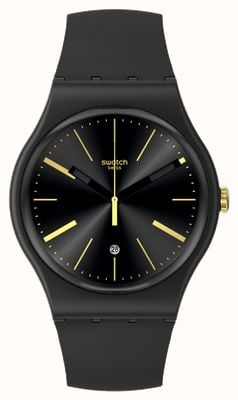 Swatch Um toque de mostrador preto amarelo (41 mm) / pulseira preta de origem biológica SO29B403