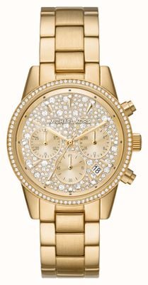 Michael Kors Ritz | cadran chronographe serti de cristaux | bracelet en acier inoxydable doré MK7310