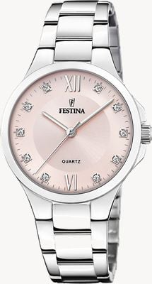 Festina 女士钢质手表，带 cz 镶嵌和钢质表链 F20582/2
