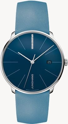 Junghans Meister fein automatique | serti de diamants | cadran bleu arctique | bracelet en cuir bleu 27/4356.00