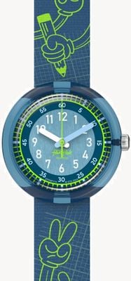 Flik Flak CODE TALK (31.85mm) Blue Dial / Blue Secret Signs Patterned Strap FPNP174