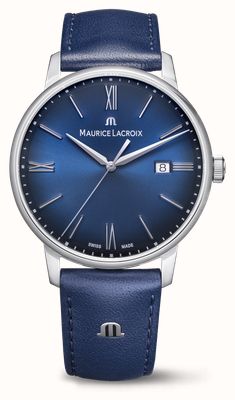 Maurice Lacroix Date Eliros (40mm) cadran bleu / bracelet cuir bleu EL1118-SS001-410-4