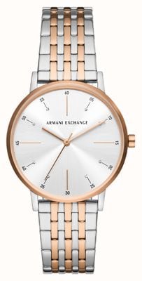 Armani Exchange Mostrador conjunto de cristal de prata | pulseira de aço inoxidável de dois tons AX5580