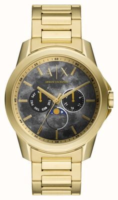 Armani Exchange Homens | mostrador cinza | fases da lua | bracelete de aço inoxidável dourado AX1737