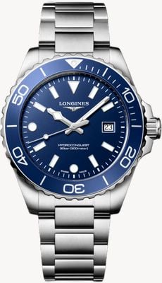 LONGINES Hydroconquest石英表 (42毫米) 蓝色喷砂表盘 / 不锈钢表带 L37694966