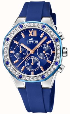 Lotus Excelente mostrador azul (38 mm) feminino / pulseira de borracha azul L18875/2