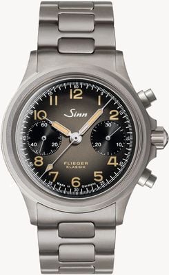 Sinn 356 Pilot Classic als E-Bicompax (38,5 mm), matt-seidenes Anthrazit-Zifferblatt / H-Glieder-Edelstahlarmband 356.0202 H-LINK