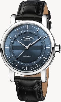 Mühle Glashütte Automatyczny zegarek Teutonia ii z pierścieniem i datą (41 mm) z szaroniebieską tarczą / czarnym skórzanym paskiem M1-33-52-LB