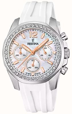 Festina 女士钢制计时手表 w/cz 套装和橡胶表带 F20610/1