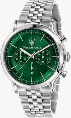 Maserati Herren-Epoca-Armband (42 mm) mit grünem Chronographen-Zifferblatt und Edelstahlarmband R8873618033
