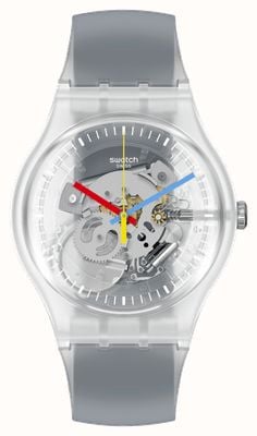 Swatch Deutlich schwarz gestreifte Unisex-Uhr SUOK157