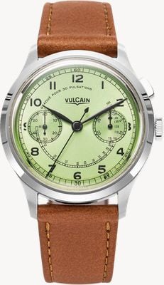 Vulcain Monopusher Heritage Manual Winding (38.9mm) Green Sunray Dial / Brown Calf Leather Strap Watch 650167A98.BAC207