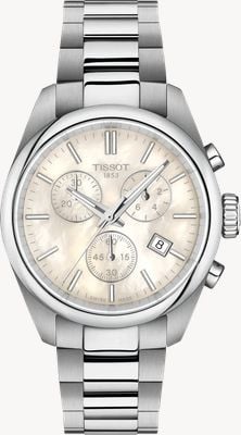 Tissot Chronograf kwarcowy Pr 100 (36 mm) z białą tarczą z masy perłowej / bransoletą ze stali nierdzewnej T1502171111100