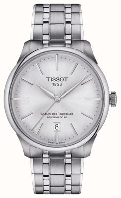 Tissot Chemin des tourelles | powermatic 80 | zilveren wijzerplaat | roestvrijstalen armband T1398071103100
