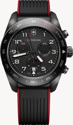 Victorinox Zwitserse leger quartz chronograaf (42mm) zwarte wijzerplaat / zwart & rode rubberen band 242051