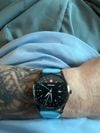 Customer picture of Wenger City GMT Quarz (42 mm), gebürstetes schwarzes Zifferblatt / hellblaues Silikonarmband 01.1442.103