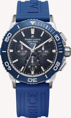 Maurice Lacroix Pontos S Solar Chronograph (42mm) Blue Smoked Translucid Dial / Blue Rubber Strap Watch PT1038-SSL40-430-4