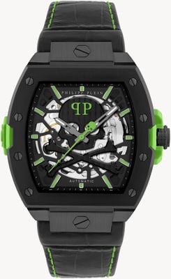 Philipp Plein THE $KELETON 2.0 Automatic (44mm) Black Skeleton Dial / Black Leather Strap PWJFA1426