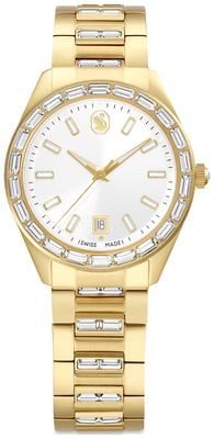 Swarovski Matrix Date (35mm) Silver Sunray Dial / Gold PVD Stainless Steel Bracelet 5745534