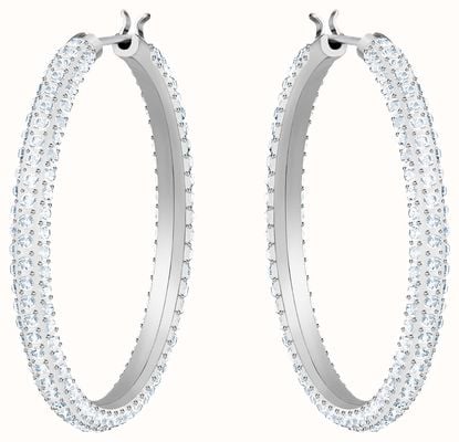 Swarovski Stone | Rhodium Plated Hoop Pierced Earrings | White Stones 5389432
