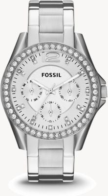 Fossil Riley femme | cadran argenté | ensemble en cristal | bracelet en acier inoxydable ES3202